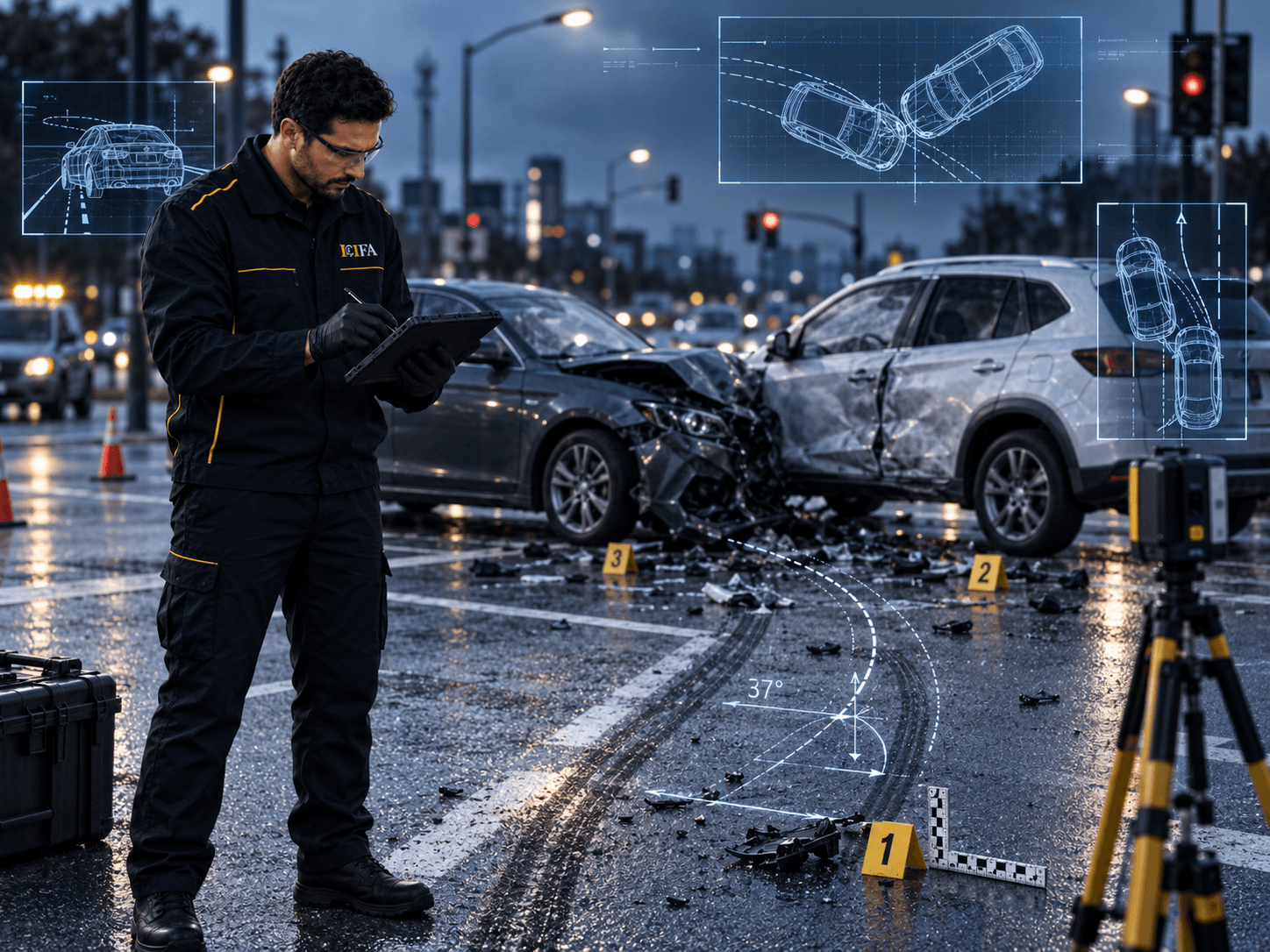 Investigador de ICIFA analizando técnicamente una colisión en vía.