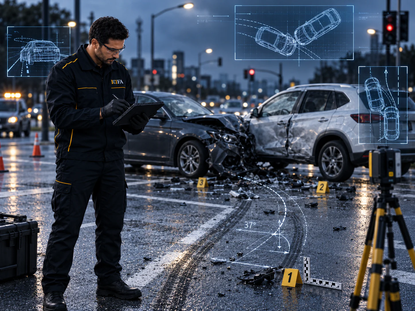 Investigador de ICIFA analizando técnicamente una colisión en vía.